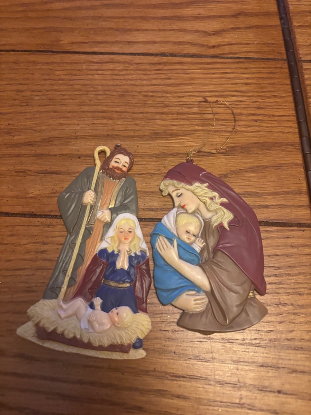 Nativity Ornament Set - Mary, Joseph & Baby Jesus - Burgundy and Blue